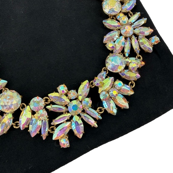 J.Crew Iridescent Crystal Multicolor Cluster Statement Diamond Necklace Gold - Picture 2 of 5